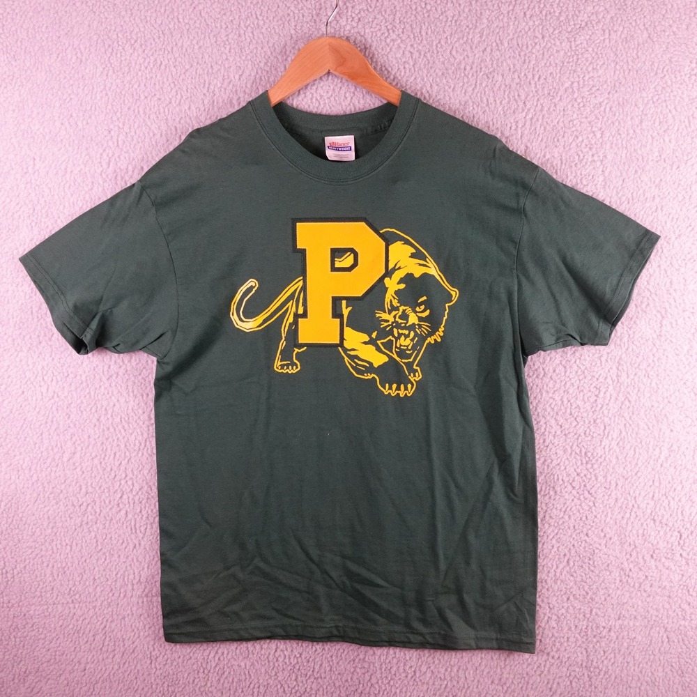 Hanes Heavyweight Mens Large Forest Green Panther P Graphic T-Shirt Cotton Tee